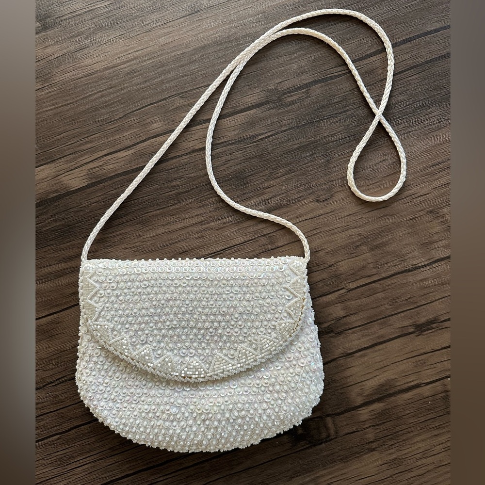 White Beaded & Sequin Crossbody Bag